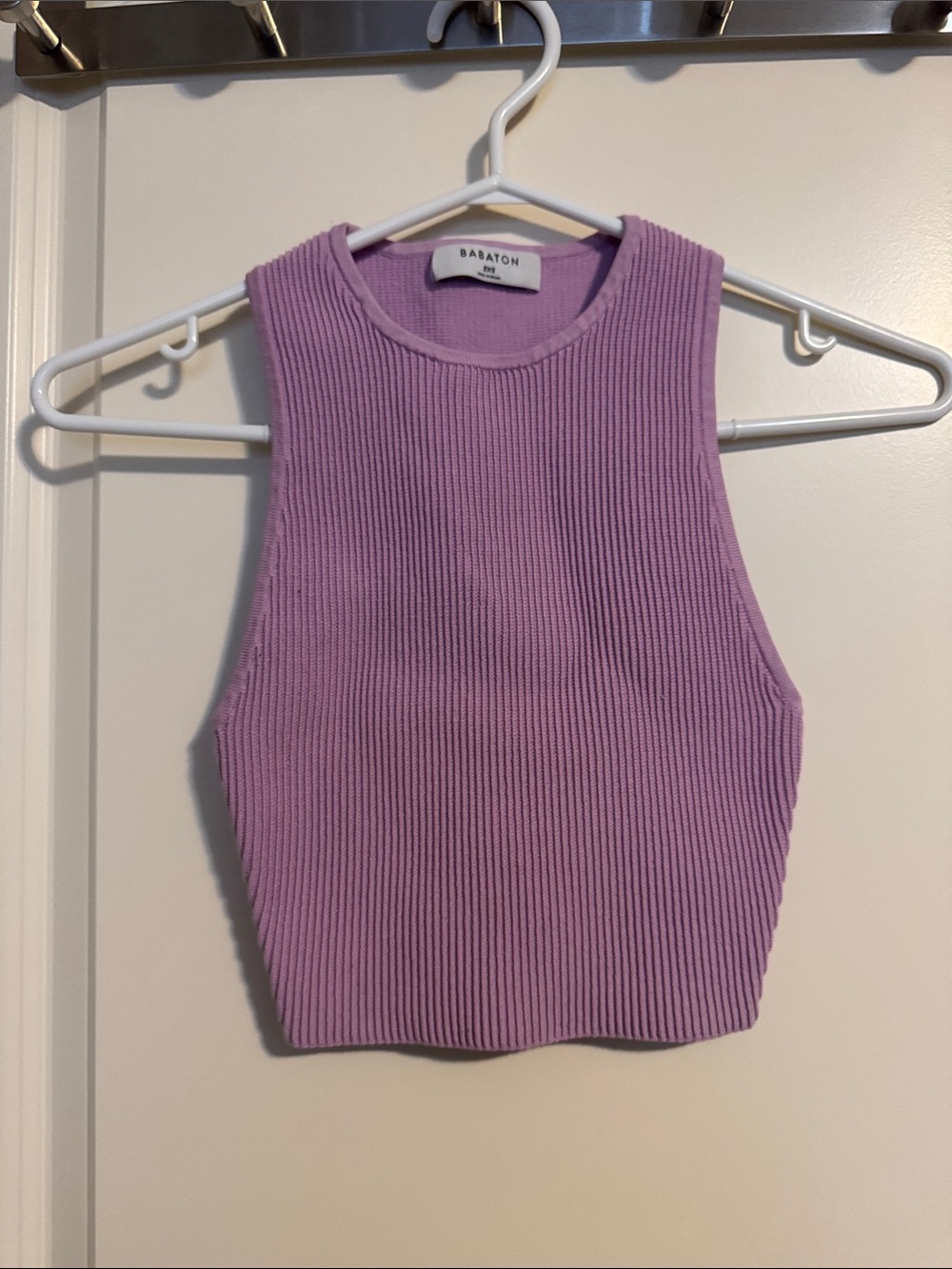 Babaton Lavender Ribbed Knit Crop Tank